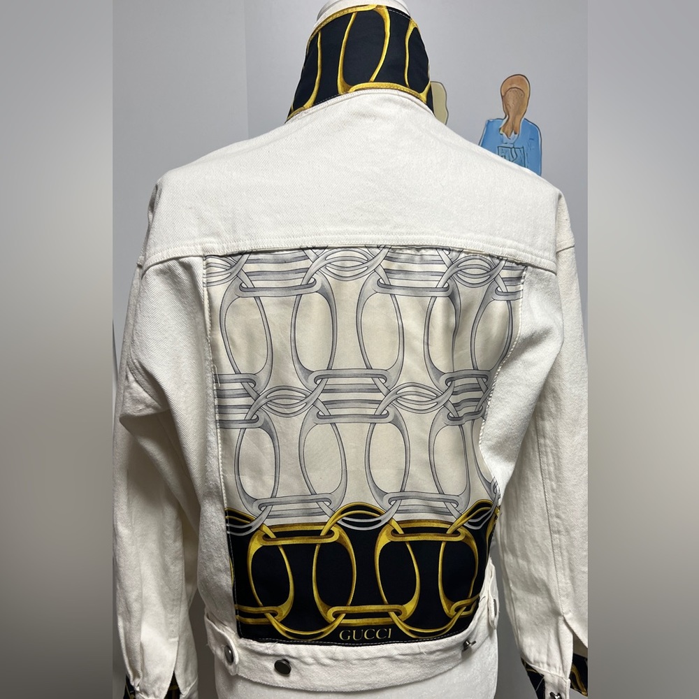 Gucci Scarf Vintage on off white denim jacket.